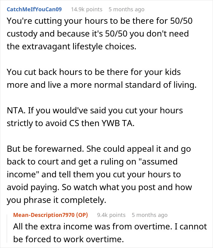 "Divorce Dilemma: Is Cutting Work Hours a Smart Move or a Selfish Gamble on Child Support?"