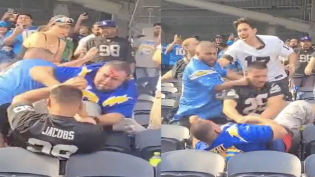 "Pandemonium in the Stands: Shocking Footage Reveals Wild Brawl Between Raiders and Chargers Fans!"