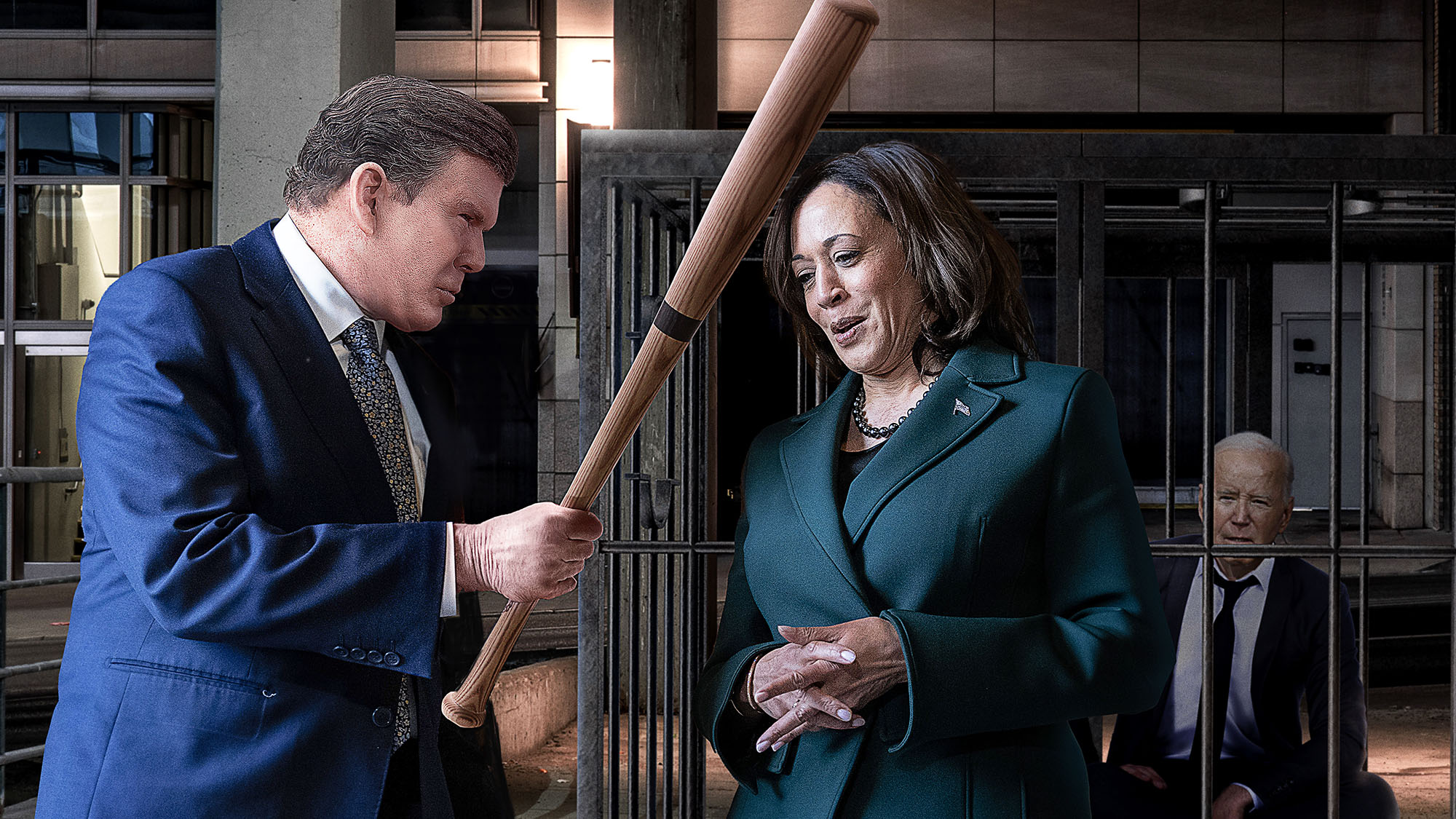 "Bret Baier's Bold Move: Can Harris Break Free from Biden's Shadow with a Baseball Bat?"