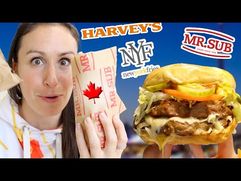 American Tries Canadian Chains Feat: Harvey's, New York Fries, and Mr. Sub!!