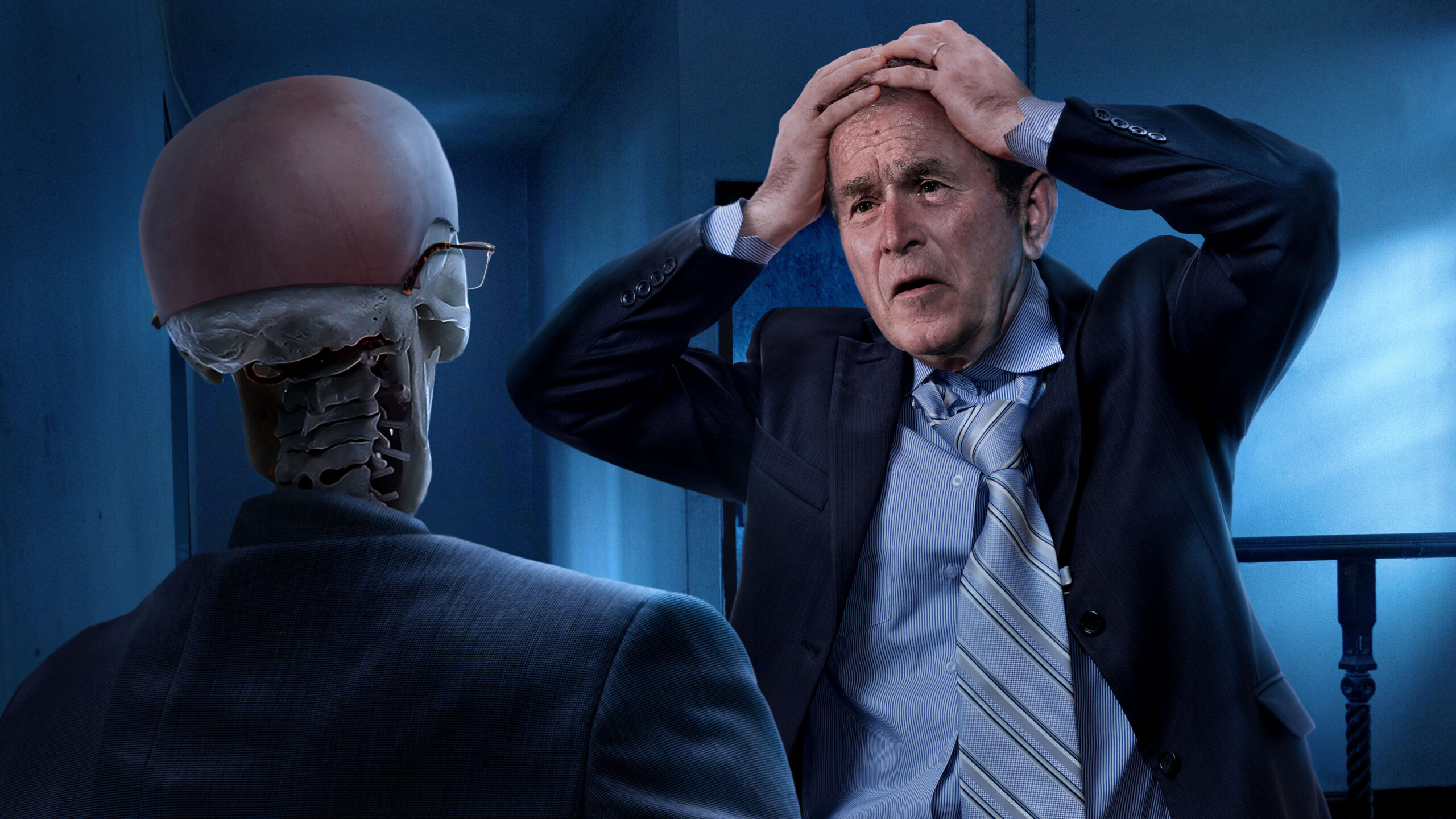 Bush’s Desperate Plea to Cheney’s Suit-Wearing Skeleton Sparks White House Mystery
