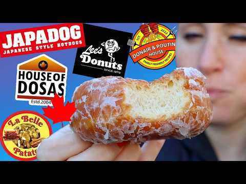 American Tries Iconic Canadian Foods Ft. JAPADOG, Lee's Donuts, Dosas, Poutine, & Donair
